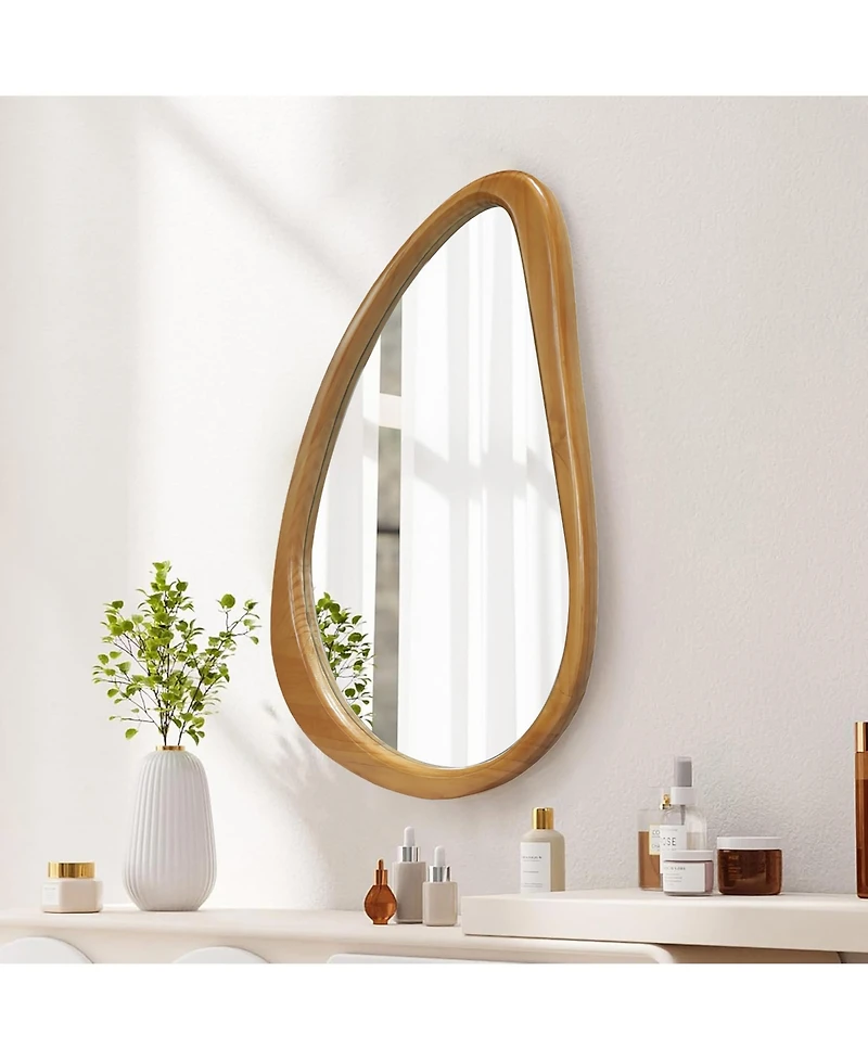 Busdays Modern Irregular Teardrop Wooden Wall Mirror, 29.92"x20.08" for Bathroom Bedroom Living Room