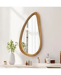 Busdays Modern Irregular Teardrop Wooden Wall Mirror, 29.92"x20.08" for Bathroom Bedroom Living Room