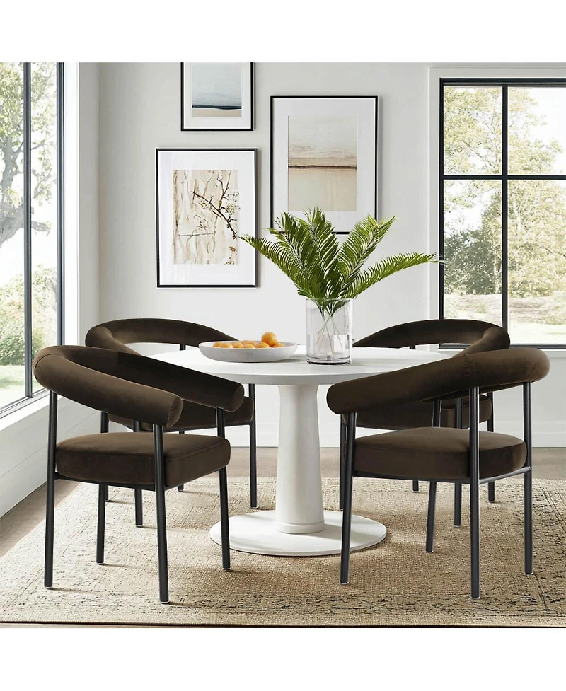 Maison Boucle Set of 2 Velvet Upholstered Dining Armchairs Curved Arms Metal Frame