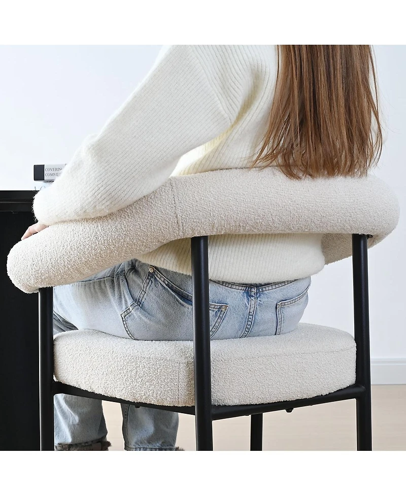 Maison Boucle Set of 2 Boucle Upholstered Dining Armchairs Curved Arms Metal Legs