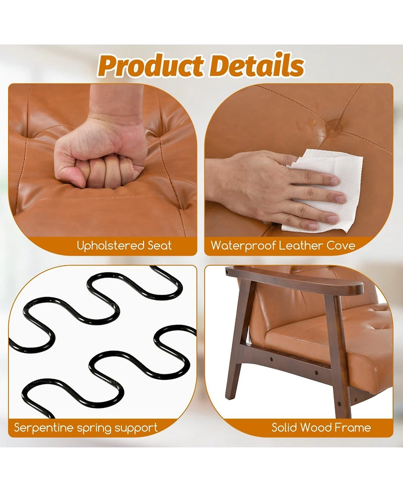 Sugift Mid Century Modern Accent Chair with Solid Wood Frame