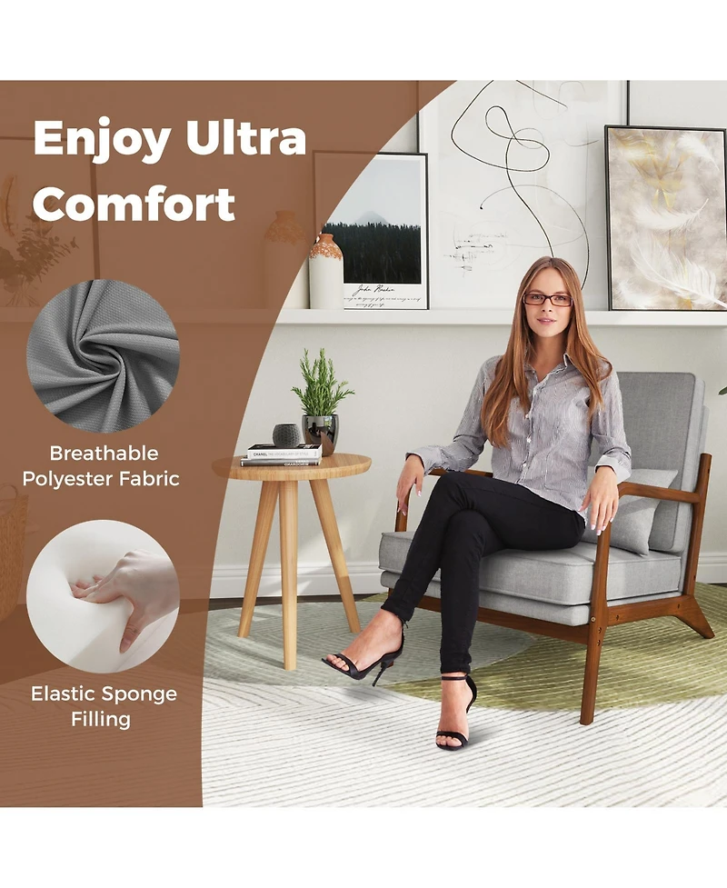 Sugift Modern Accent Chair with Wood Armrests and Removable Back