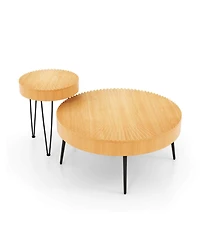 Sugift Wooden Coffee Table Set of Two with Metal Legs