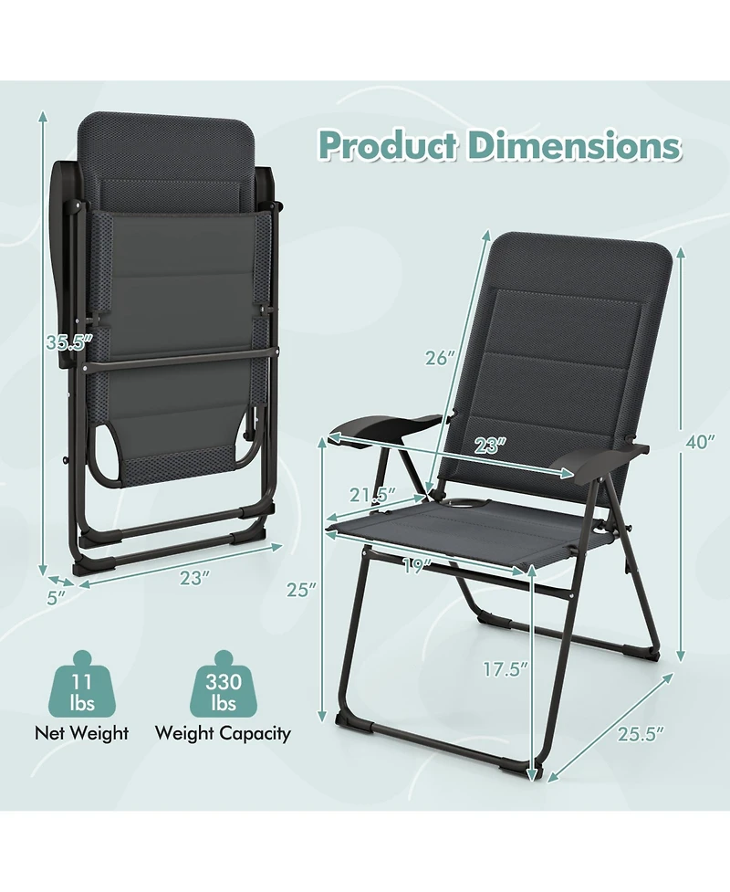 Sugift Two Piece Outdoor Folding Patio Chairs with Adjustable Backrest