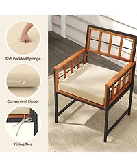 Sugift Set of Six Patio Dining Chairs with Acacia Wood and Cushions