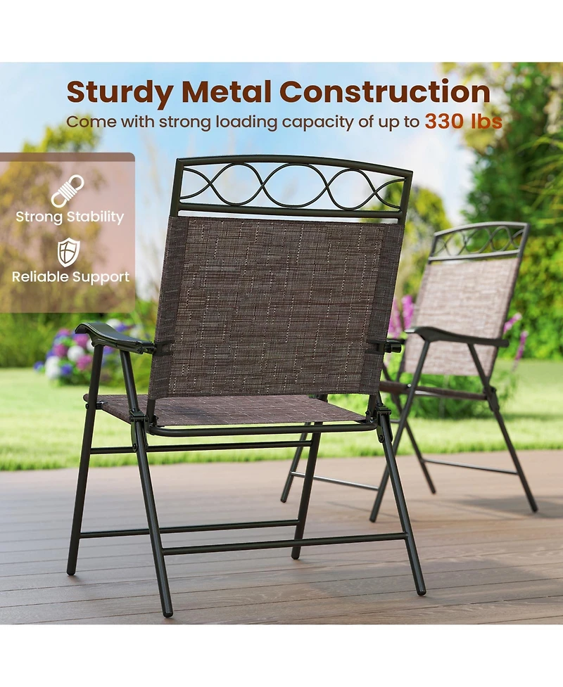 Sugift Set of Four Patio Folding Dining Chairs with Armrests