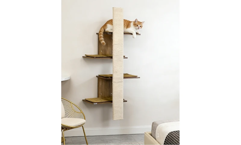 Zeus and Ruta 4 Layer Wall Mounted Cat Climbing Shelves Modern Kitty Condo Tower Space Saving Indoor Cat Furniture