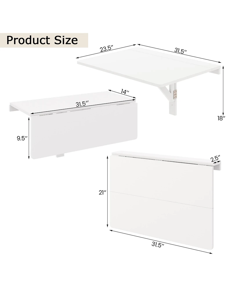 Sugift 31.5 x 23.5 Inch Wall Mounted Folding Table for Small Spaces