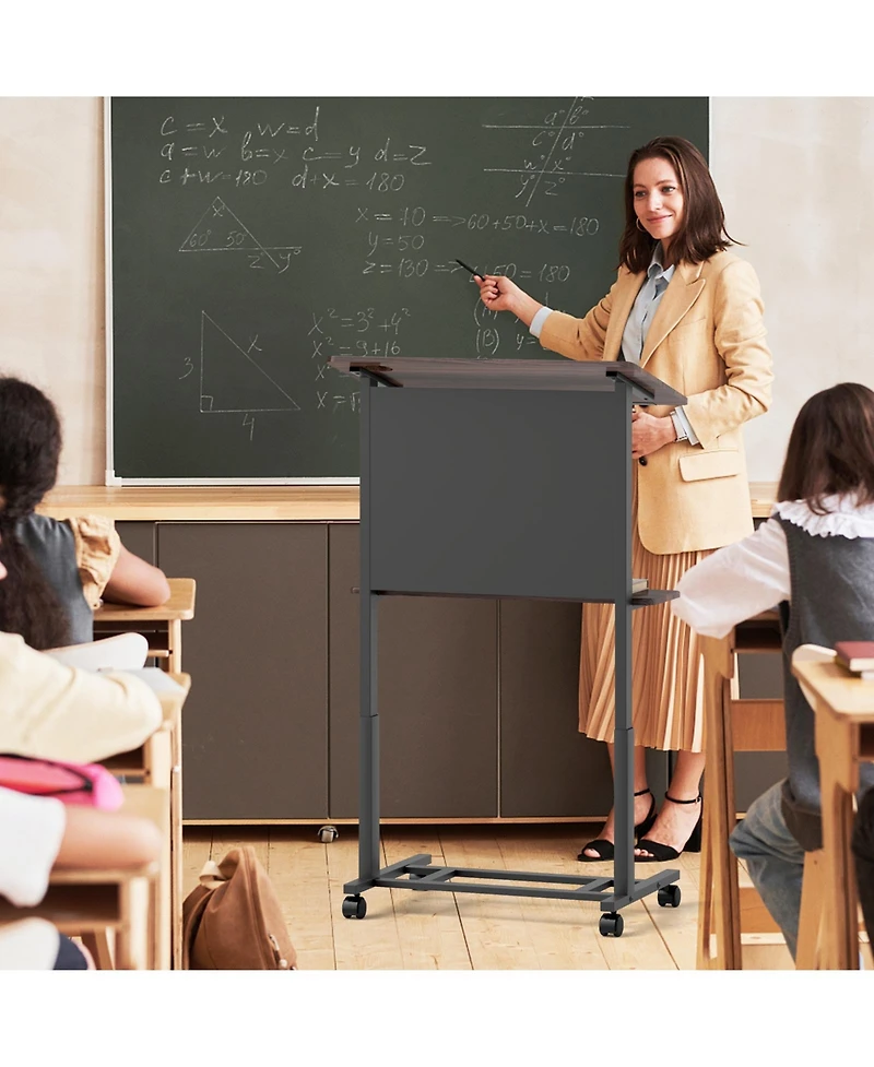 Sugift 40.5-49 Inch Height Adjustable Rolling Podium Stand Lectern Table