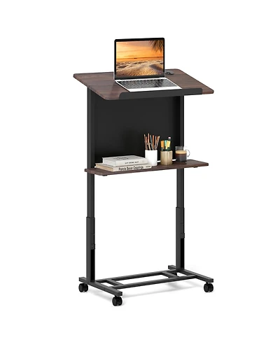 Sugift 40.5-49 Inch Height Adjustable Rolling Podium Stand Lectern Table
