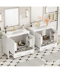 Sillysis 72 Inch Double Bathroom Vanity Set with Ceramic Sinks, Solid Wood Cabinet, Ample Storage and Soft Close Doors, Modern Freestanding