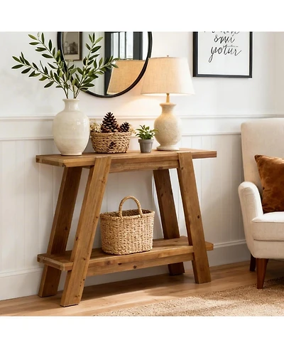 Tribesigns Solid Wood Entryway Table, 2-Tier Farmhouse Console Table with Storage, Narrow Sofa Table Behind Couch