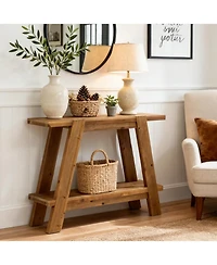 Tribesigns Solid Wood Entryway Table, 2-Tier Farmhouse Console Table with Storage, Narrow Sofa Table Behind Couch