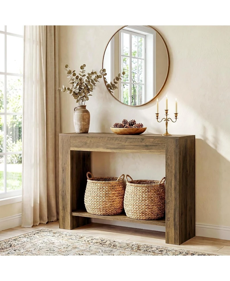 Tribesigns 41.3'' Farmhouse Console Table, 2-Tier Sofa Entryway Table with Storage, Narrow Wooden Behind Couch