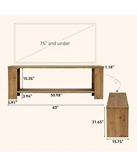 Tribesigns Solid Wood Tv Stand for 55/60/65/75-Inch Tvs, Farmhouse Entertainment Center with 2-Tier Storage Shelf, Fluted TV Consoles
