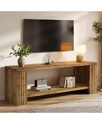 Tribesigns Solid Wood Tv Stand for 55/60/65/75-Inch Tvs, Farmhouse Entertainment Center with 2-Tier Storage Shelf, Fluted TV Consoles