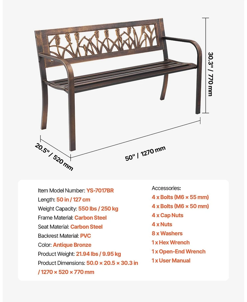 Gouun 30-Inch Steel Frame Bench with Slatted Seat