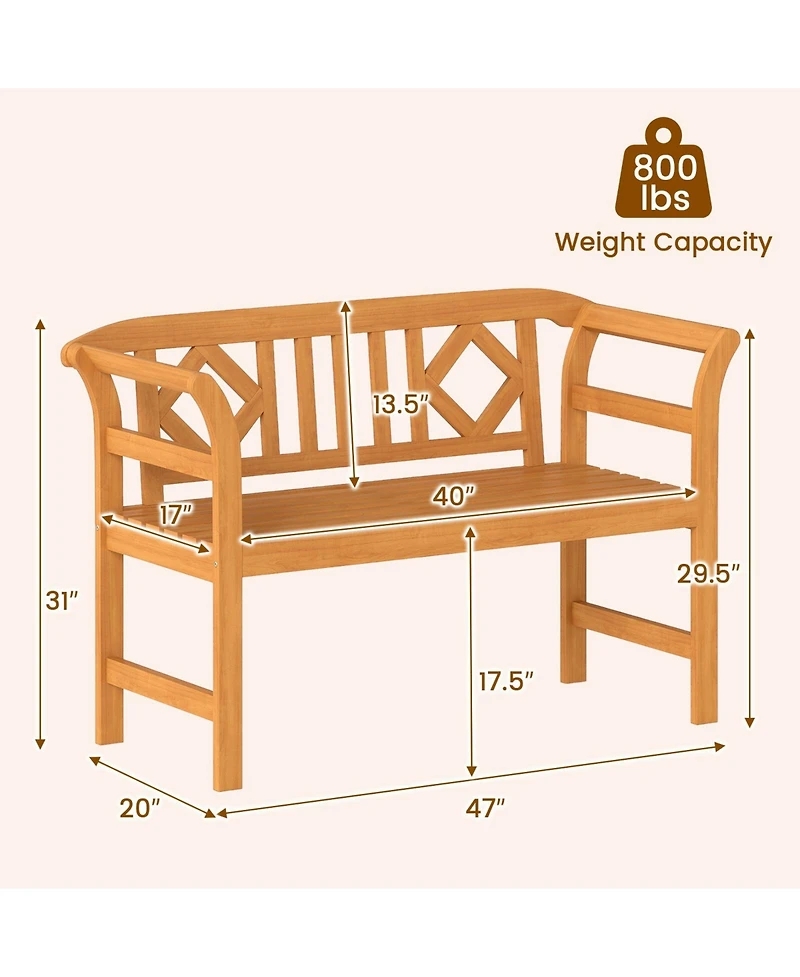 Gouun Acacia Wood 2-Seat Patio Loveseat for Outdoor Seating