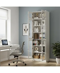 Yigii 85.5" H 7 Tier Bookshelf with Glass Doors White Large Storage Bookcase for Living Room Office