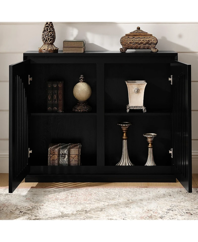 Clihome Modern Fluted Sideboard Cabinet with 2 Outlet Holes, Narrow Side Cabinet Kitchen Coffee Bar
