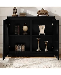 Clihome Modern Fluted Sideboard Cabinet with 2 Outlet Holes, Narrow Side Cabinet Kitchen Coffee Bar