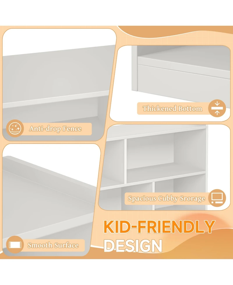 Rainsken 5 Cube Kids Bookcase - Wooden 2-Tier Storage Cabinet, Open Display Book Shelf for Nursery, School Classroom, Playroom