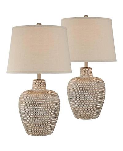 Regency Hill Glenn 27" Tall Urn Traditional Southwestern Table Lamps Set of 2 WiFi Smart Socket Dappled Beige Living Room Bedroom