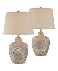 Regency Hill Glenn 27" Tall Urn Traditional Southwestern Table Lamps Set of 2 WiFi Smart Socket Dappled Beige Living Room Bedroom