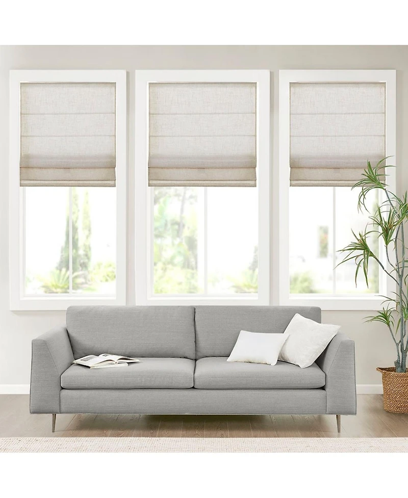 Laoties Linen Blend Total Blackout Flat Fold Cordless Roman Shade