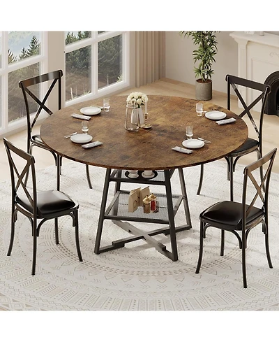 gaomon Dining Room Round Table Set for 4-6, Circle Kitchen Dining Table with Metal Base, 47 Inch Wooden Round DiningTable