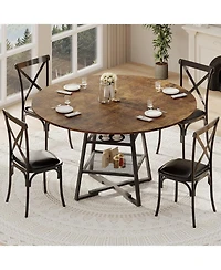 gaomon Dining Room Round Table Set for 4-6, Circle Kitchen Dining Table with Metal Base, 47 Inch Wooden Round DiningTable