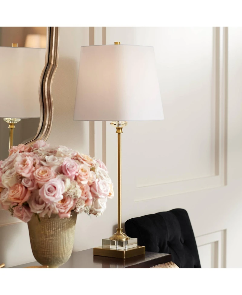 Regency Hill Julia 29 1/2" Tall Skinny Buffet Traditional End Table Lamp Usb Dimmer Gold Finish Crystal Living Room Charging