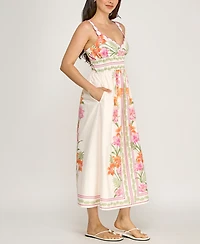 Row A Juniors' Sleeveless Scallop Strap Ruched Waist Midi Dress