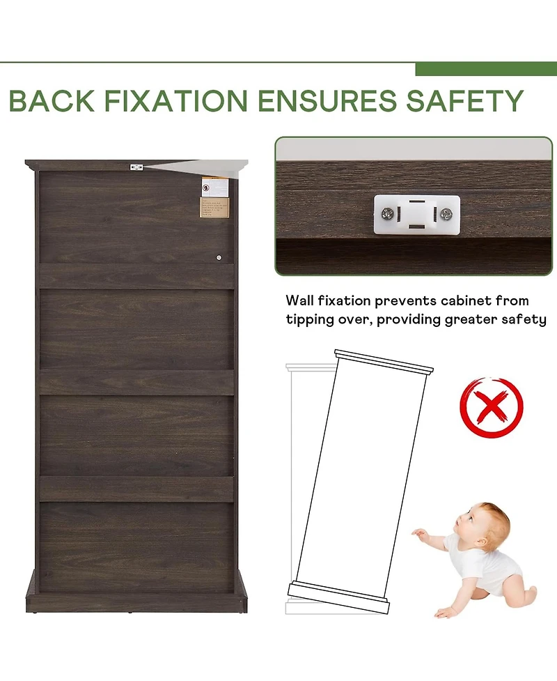 Rainsken Display Cabinet with 4 Flip up Glass Doors, 4-Tier Versatile Storage Organizer, Antique Bookcase for Living Room