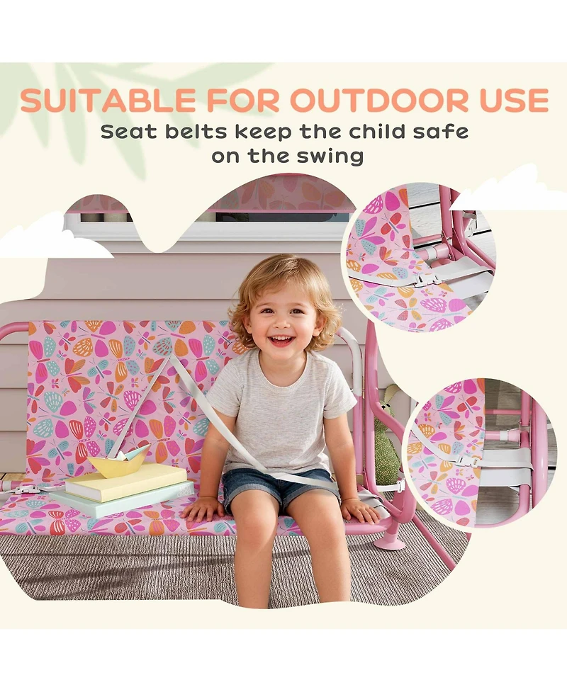 Qaba Kids Porch Swing, 2-Seater Outdoor Patio Swing with Safety Belt