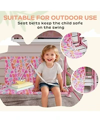Qaba Kids Porch Swing, 2-Seater Outdoor Patio Swing with Safety Belt