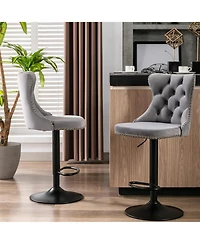 Rainsken Velvet Bar Stools Set Adjustable Swivel Counter Height Chairs Footrest and Nailhead Trim for Home Pub