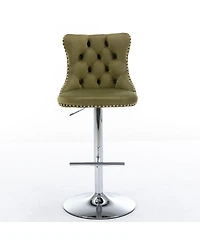 Rainsken Velvet Swivel Bar Stools Set Adjustable Counter Height Chairs with Nailhead Trim and Metal Base for Kitchen Island