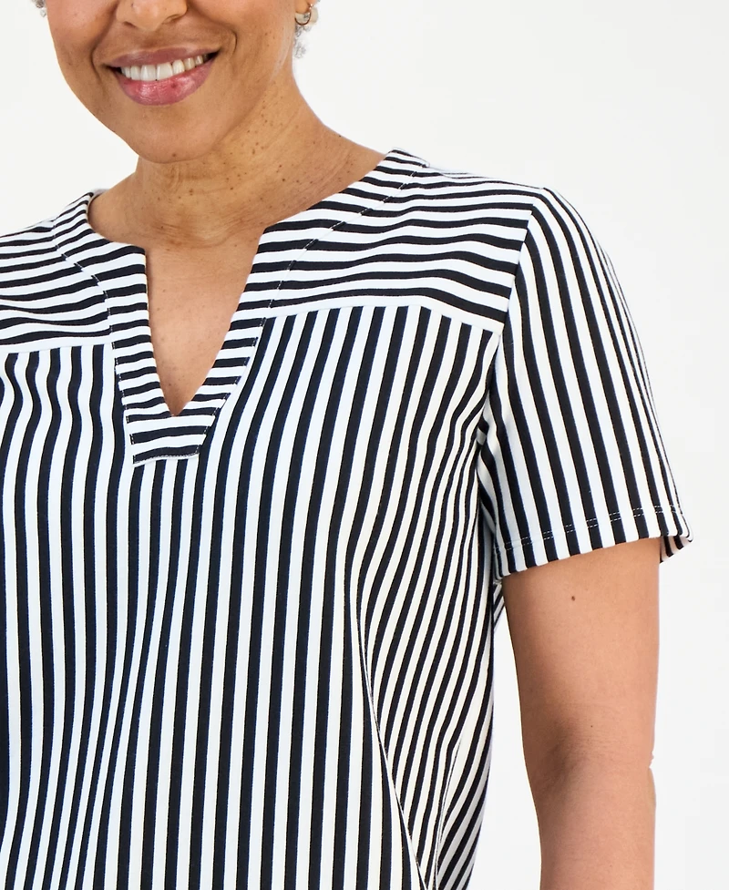 Style & Co Petite Striped Short-Sleeve Yoke Top, Macy's Exclusive
