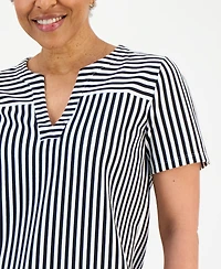 Style & Co Petite Striped Short-Sleeve Yoke Top, Macy's Exclusive