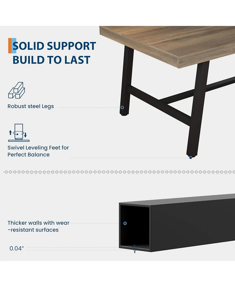 gaomon Industrial Dining Table for 4-6 People, 63" Long Kitchen Table with Sturdy Metal Frame, Rectangular Counter for Dinner, Kitchen, Dining Room