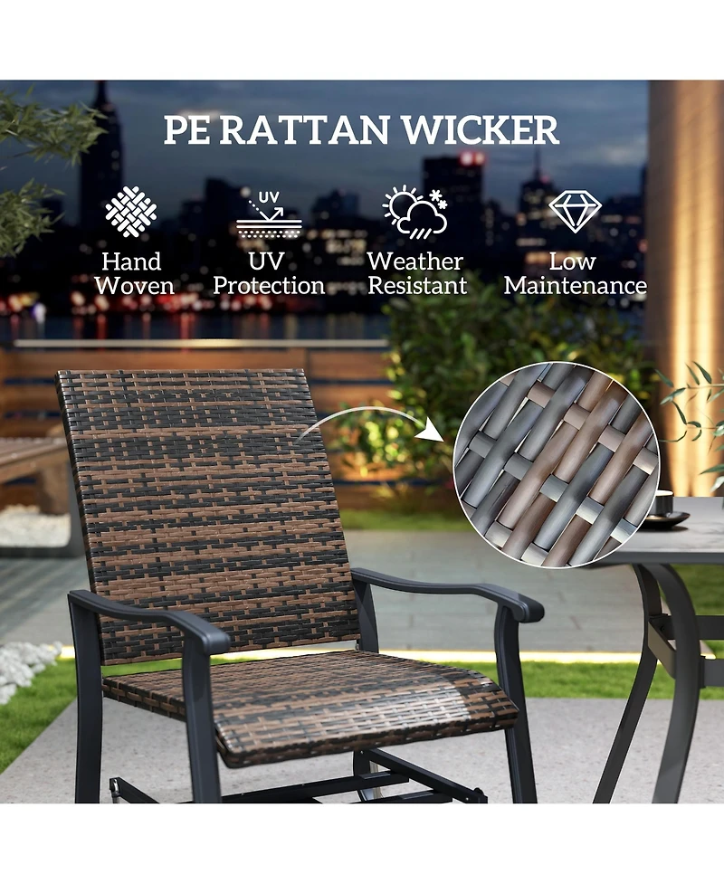 Outsunny Outdoor Glider Chair Set Wicker Swivel Patio