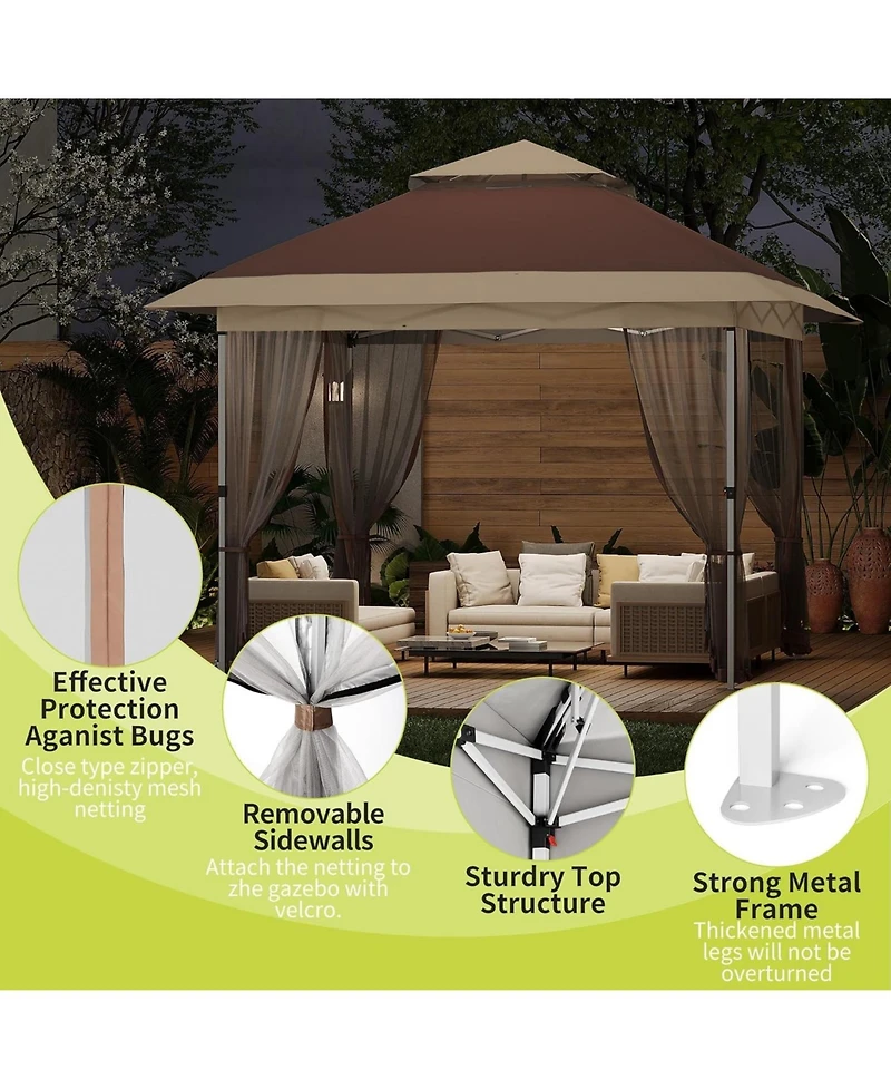 gaomon Pop Up Gazebo, Outdoor Canopy Tent with Mosquito Netting, Pop Up Canopy Tent with Curtains