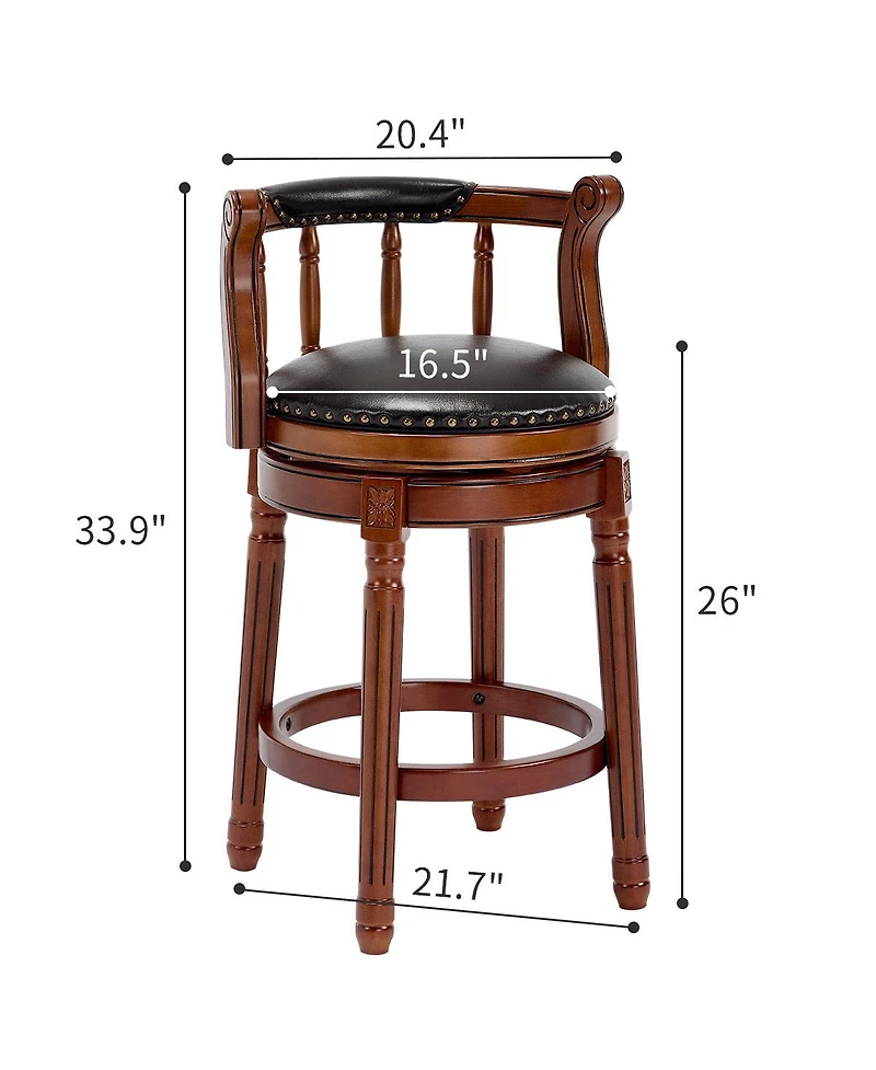 Clihome Seat Height Swivel Leather Wooden Bar Stools, 360 Degree Chair with Backs
