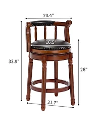 Clihome Seat Height Swivel Leather Wooden Bar Stools, 360 Degree Chair with Backs