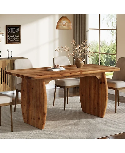 Tribesigns Finmind Solid Wood Dining Table for 4-6 People, Farmhouse Kitchen Table with Sturdy Wooden Legs