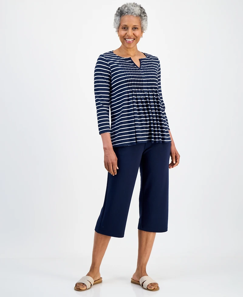 Style & Co Petite Notch-Neck Long-Sleeve Pintuck Top, Macy's Exclusive