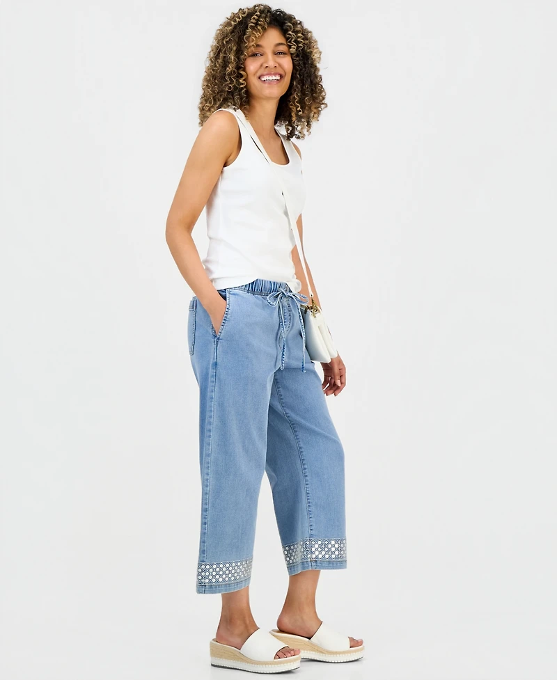 Style & Co Petite High-Rise Wide-Leg Embellished Jeans, Macy's Exclusive