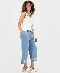 Style & Co Petite High-Rise Wide-Leg Embellished Jeans, Macy's Exclusive