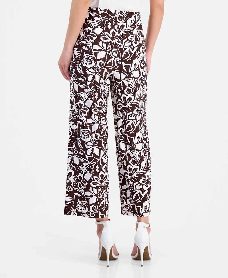Anne Klein Essentials Petite Printed High-Rise Wide-Leg Pants
